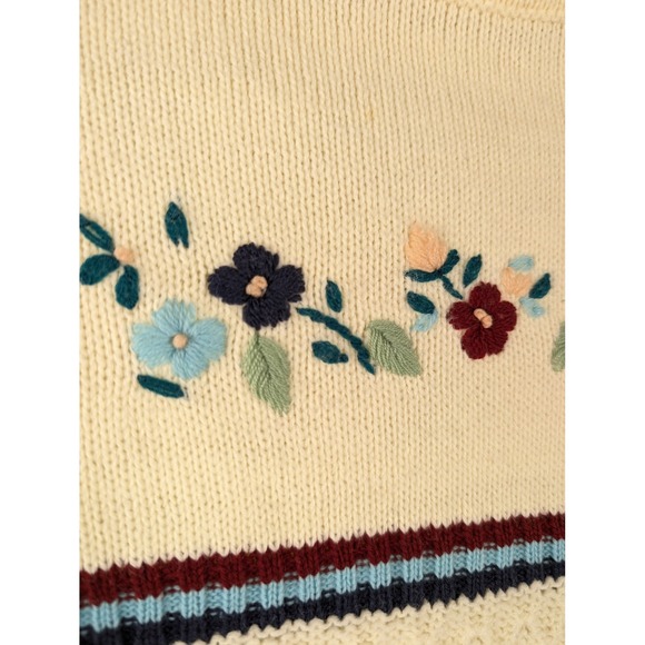 Vtg Cream Floral Embroidered Turtle Neck Sweater M Granny Cottagecore Whimsical - Picture 5 of 11